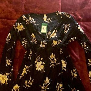 Floral V Print V Neck Dress